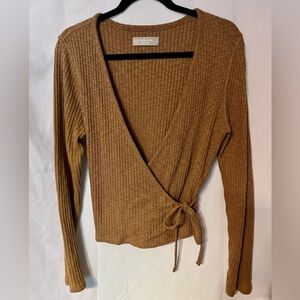 Everlane Tan Ribbed Wrap Blouse
